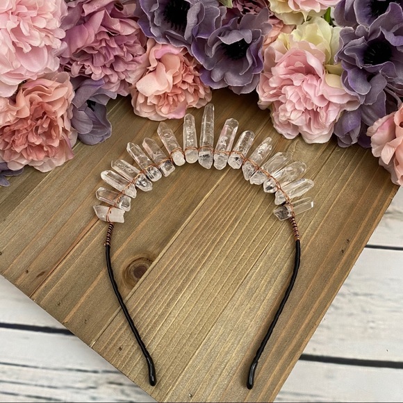 Clear Raw Healing Quartz Headband Tiara - Picture 4 of 16